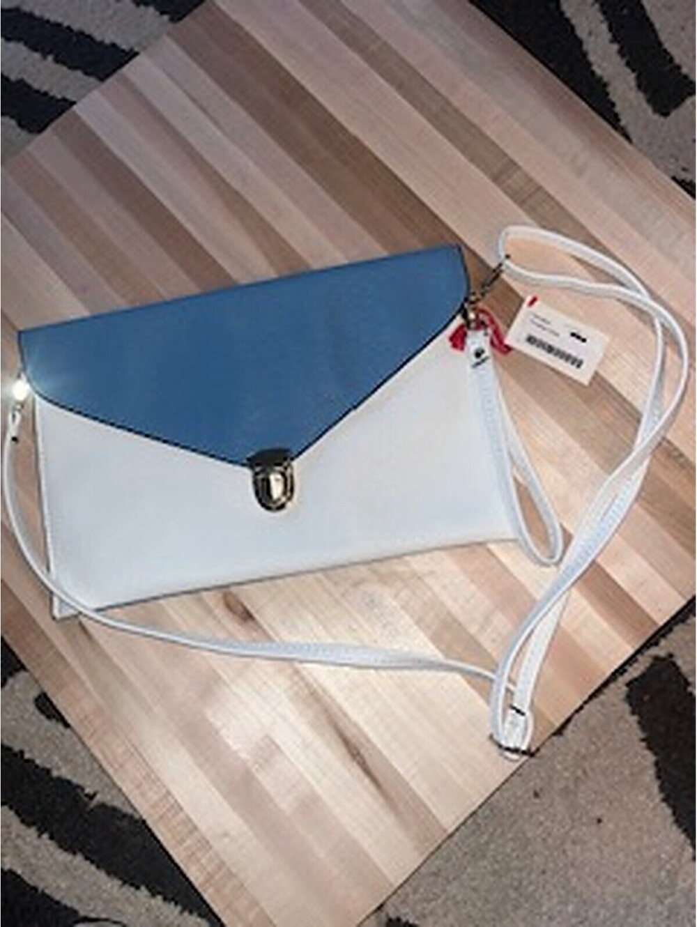 White and Light Blue Envelope Crossbody Bag